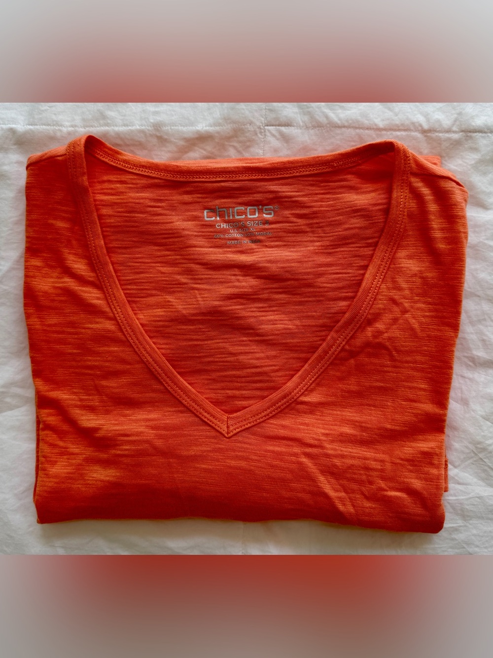 Chico's Orange V-Neck Short Sleeve Tee